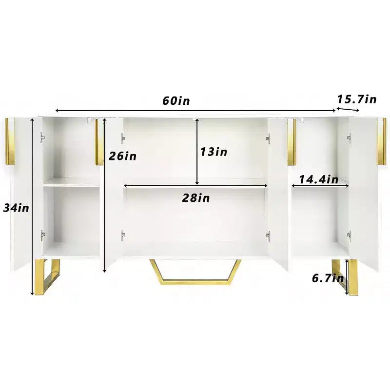 Credenza a buffet da 60 pollici con 4 ante e ripiano regolabile, bianco