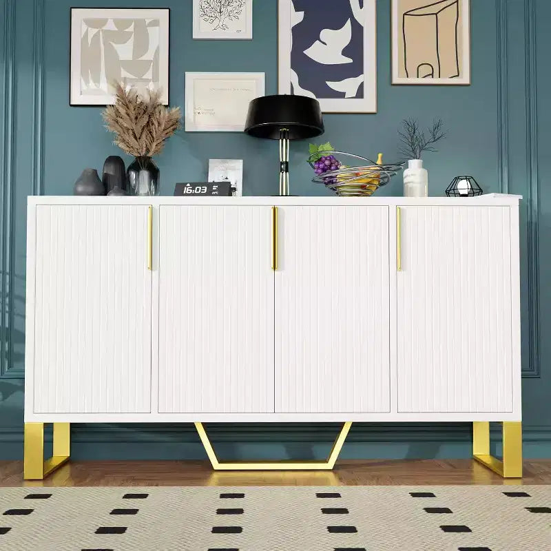 Credenza a buffet da 60 pollici con 4 ante e ripiano regolabile, bianco