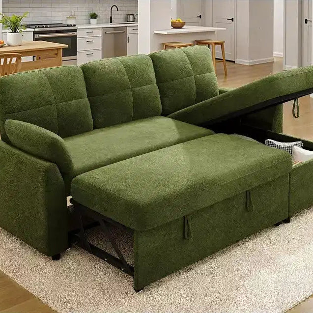 AMERLIFE Sofa Bed, L Shaped Sleeper with Storage Chaise, Convertible Pull Out Couch for Living Room