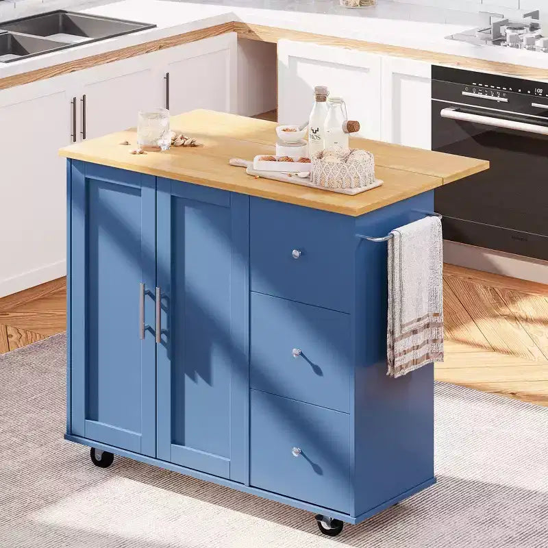 Carrello da Cucina su Ruote da 39,8 Pollici con 3 Cassetti, 2 Ante e Portasciugamani