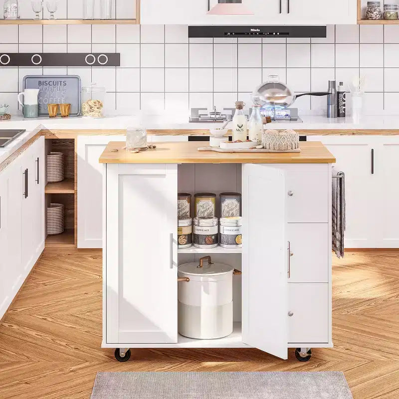 Carrello da Cucina su Ruote da 39,8 Pollici con 3 Cassetti, 2 Ante e Portasciugamani