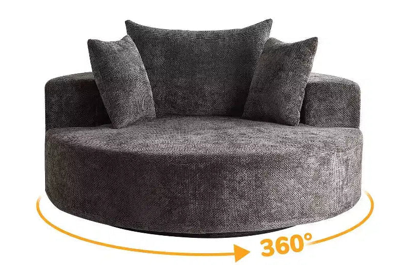 Poltrona girevole singola in ciniglia nera da 55 pollici con schiuma per soggiorno, camera da letto, salotto e sala proiezioni