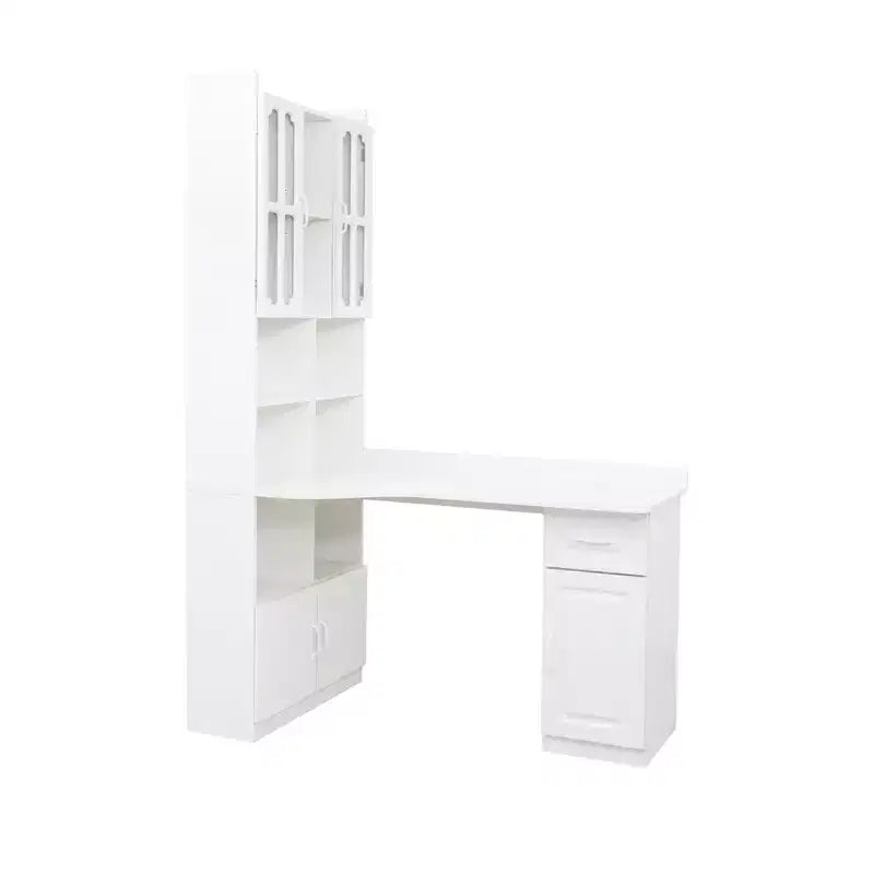 Scrivania moderna a L 2-in-1 da 55,12 pollici con ante in vetro, cassetti e libreria
