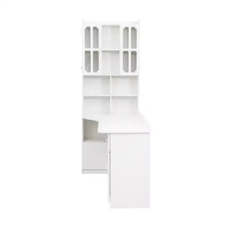 Scrivania moderna a L 2-in-1 da 55,12 pollici con ante in vetro, cassetti e libreria