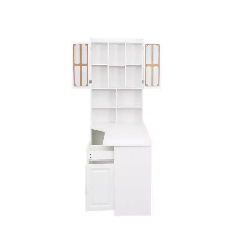 Scrivania moderna a L 2-in-1 da 55,12 pollici con ante in vetro, cassetti e libreria