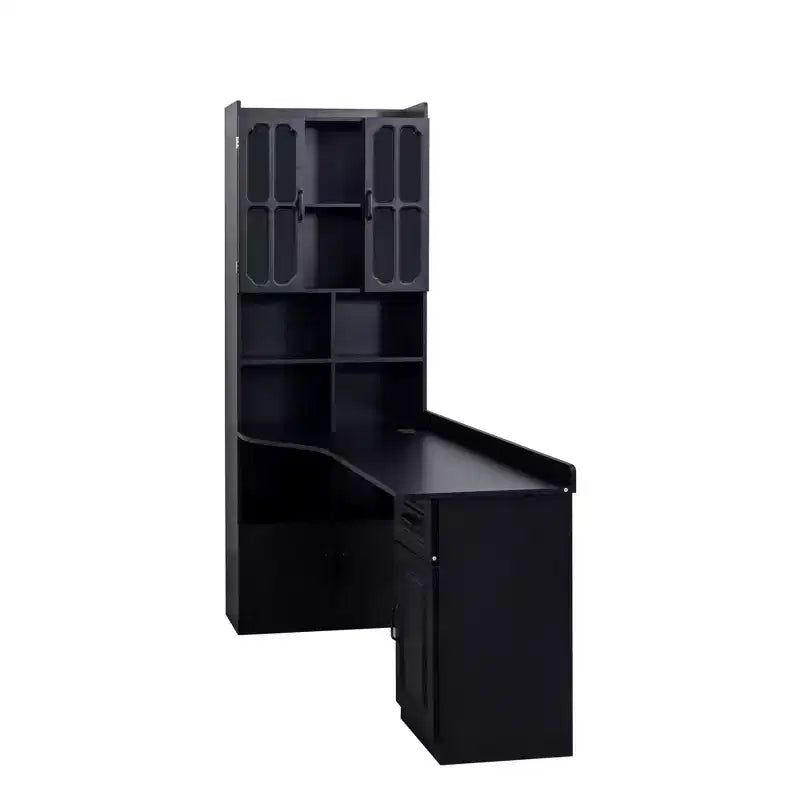 Scrivania moderna a L 2-in-1 da 55,12 pollici con ante in vetro, cassetti e libreria