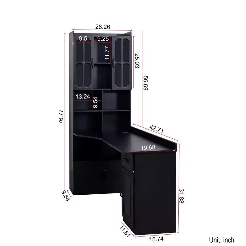 Scrivania moderna a L 2-in-1 da 55,12 pollici con ante in vetro, cassetti e libreria