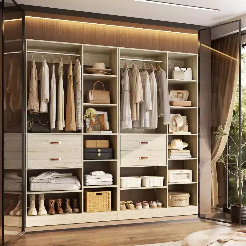 Sistema armadio indipendente largo 101,6 cm con scaffalature a torre, organizer per armadio con cassetti in legno