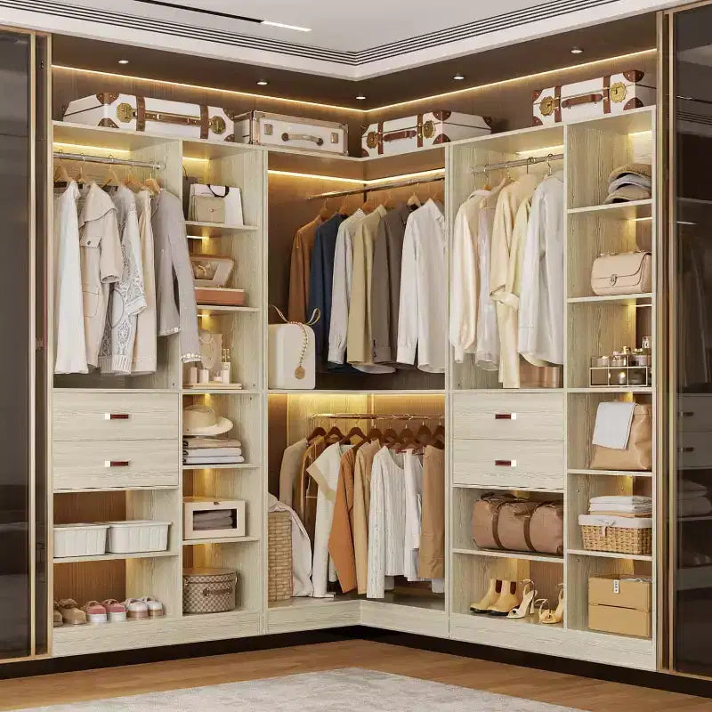 Sistema armadio indipendente largo 101,6 cm con scaffalature a torre, organizer per armadio con cassetti in legno