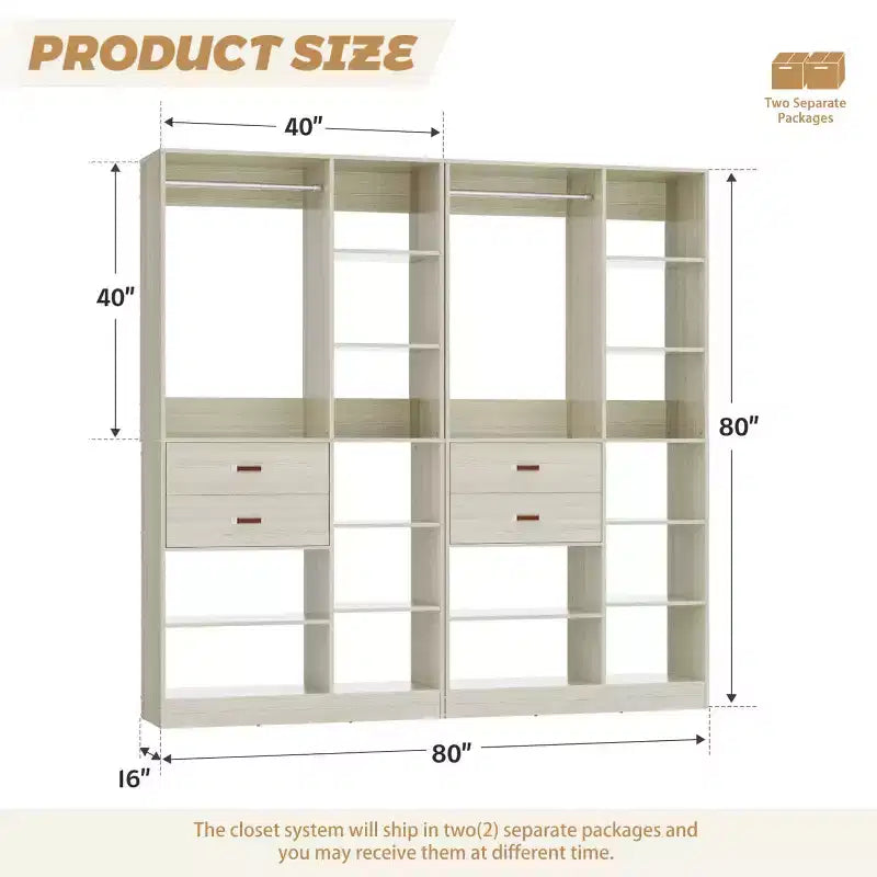 Sistema armadio indipendente largo 101,6 cm con scaffalature a torre, organizer per armadio con cassetti in legno
