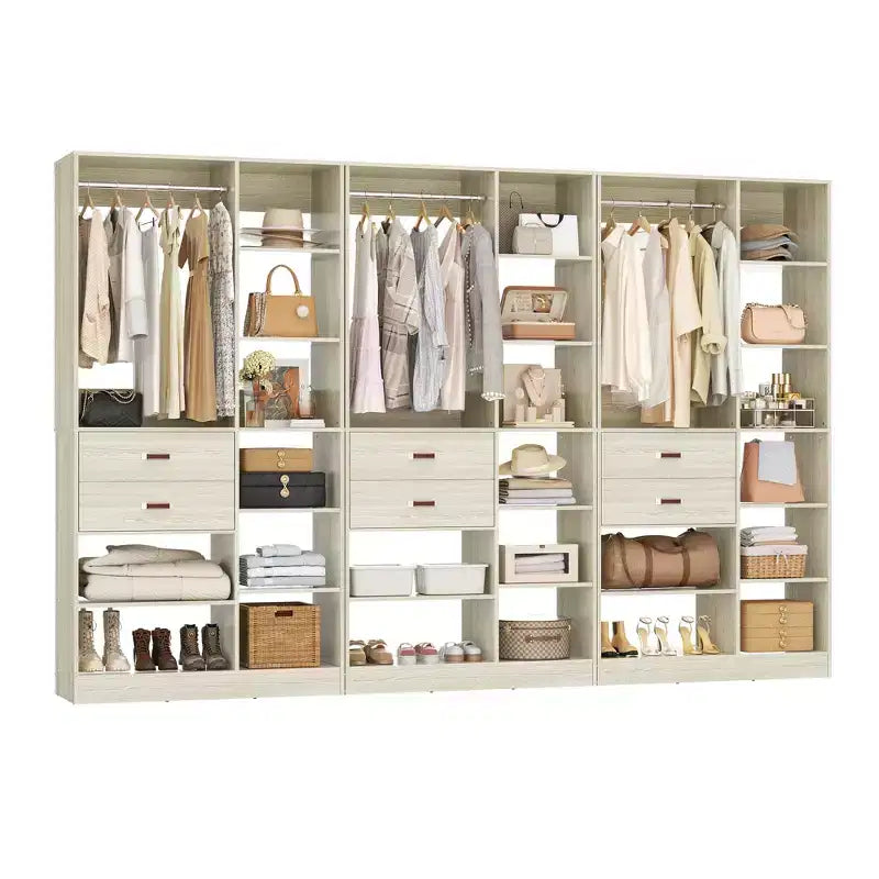Sistema armadio indipendente largo 101,6 cm con scaffalature a torre, organizer per armadio con cassetti in legno
