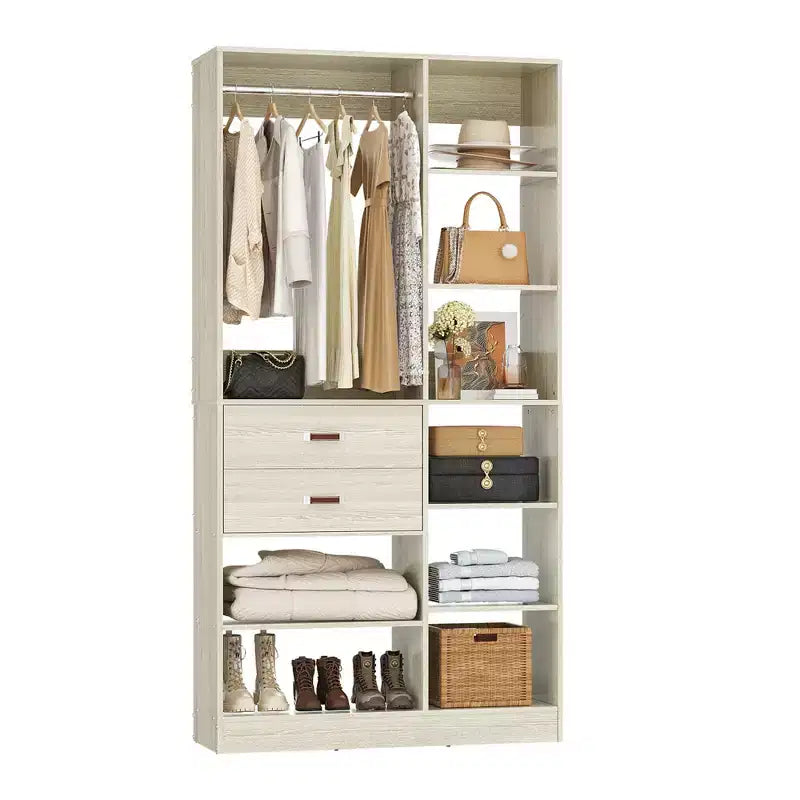Sistema armadio indipendente largo 101,6 cm con scaffalature a torre, organizer per armadio con cassetti in legno