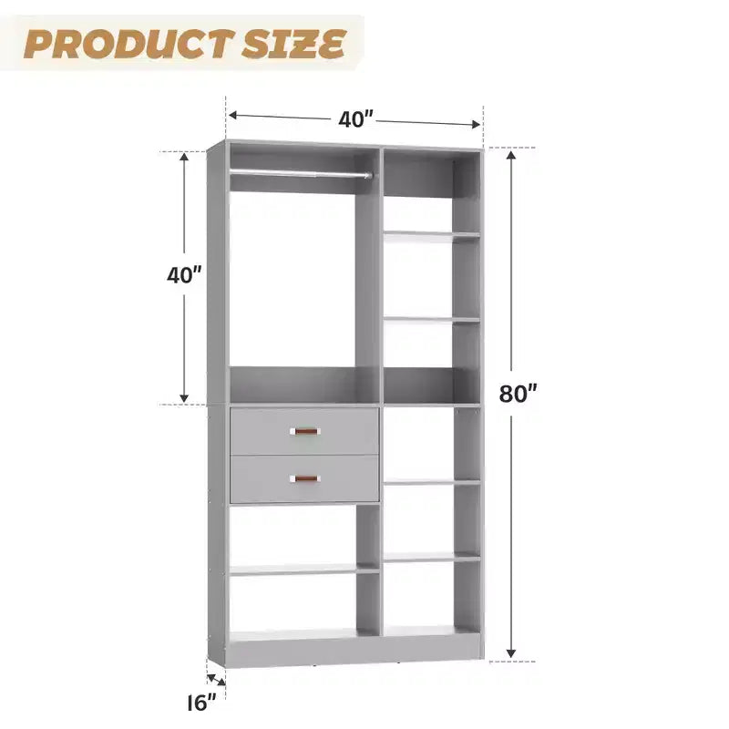 Sistema armadio indipendente largo 101,6 cm con scaffalature a torre, organizer per armadio con cassetti in legno