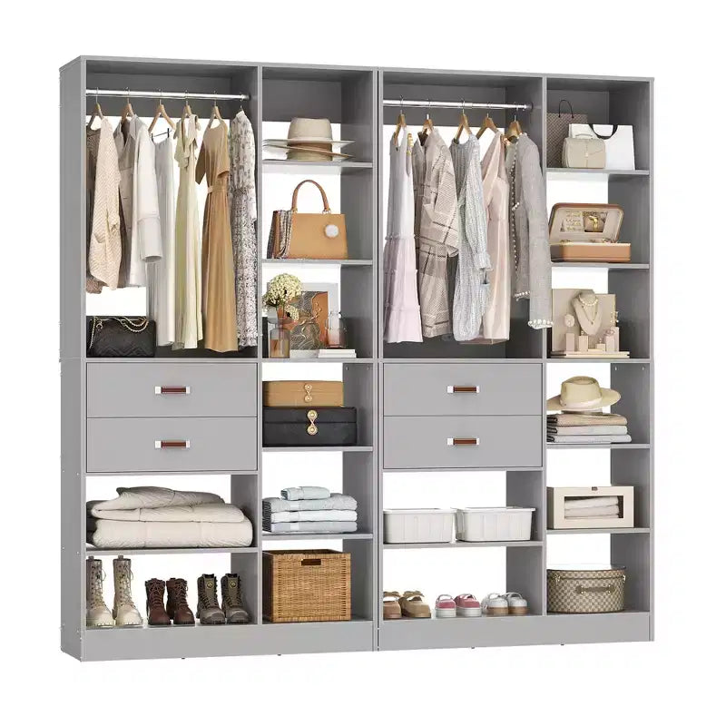 Sistema armadio indipendente largo 101,6 cm con scaffalature a torre, organizer per armadio con cassetti in legno