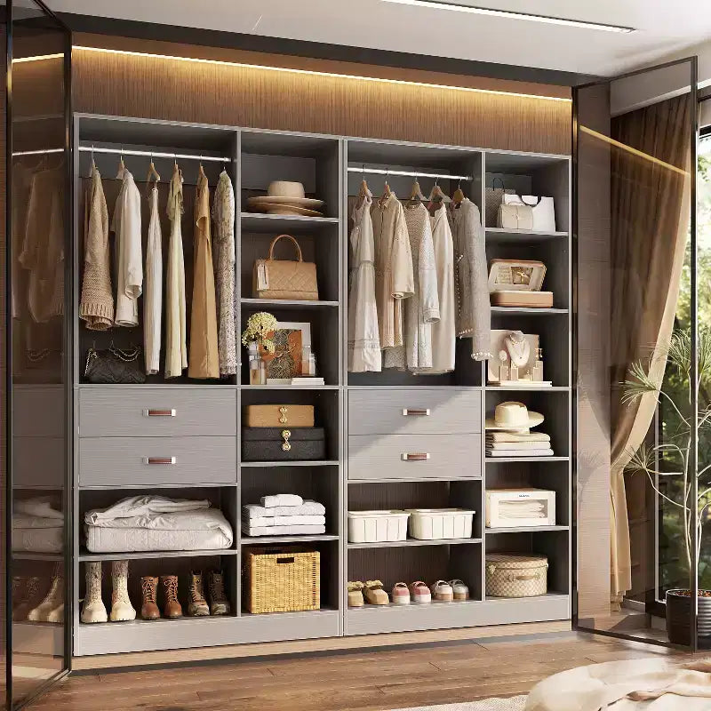 Sistema armadio indipendente largo 101,6 cm con scaffalature a torre, organizer per armadio con cassetti in legno