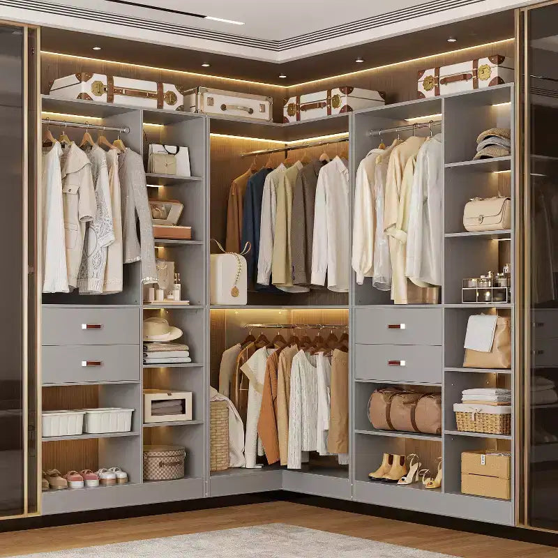 Sistema armadio indipendente largo 101,6 cm con scaffalature a torre, organizer per armadio con cassetti in legno