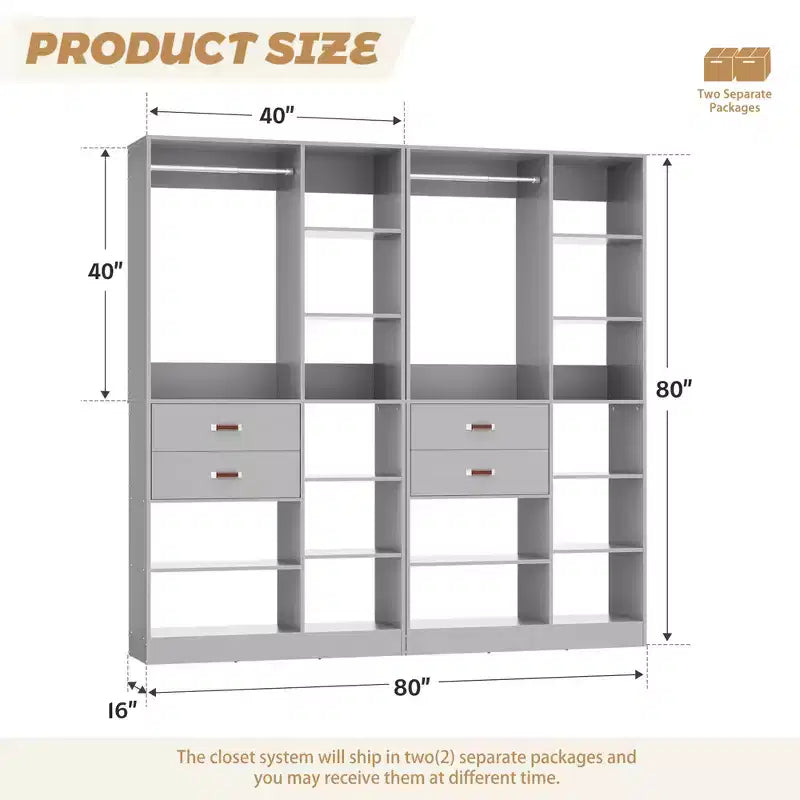 Sistema armadio indipendente largo 101,6 cm con scaffalature a torre, organizer per armadio con cassetti in legno