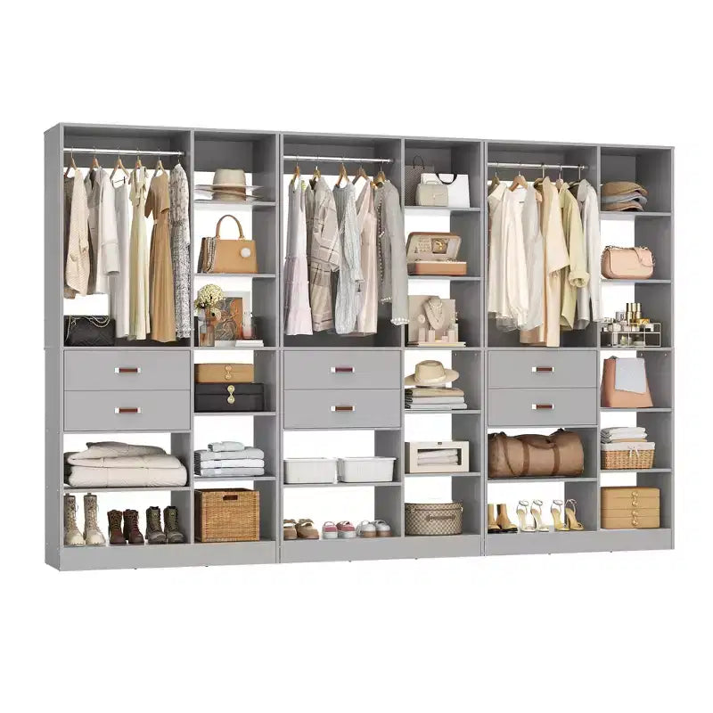 Sistema armadio indipendente largo 101,6 cm con scaffalature a torre, organizer per armadio con cassetti in legno
