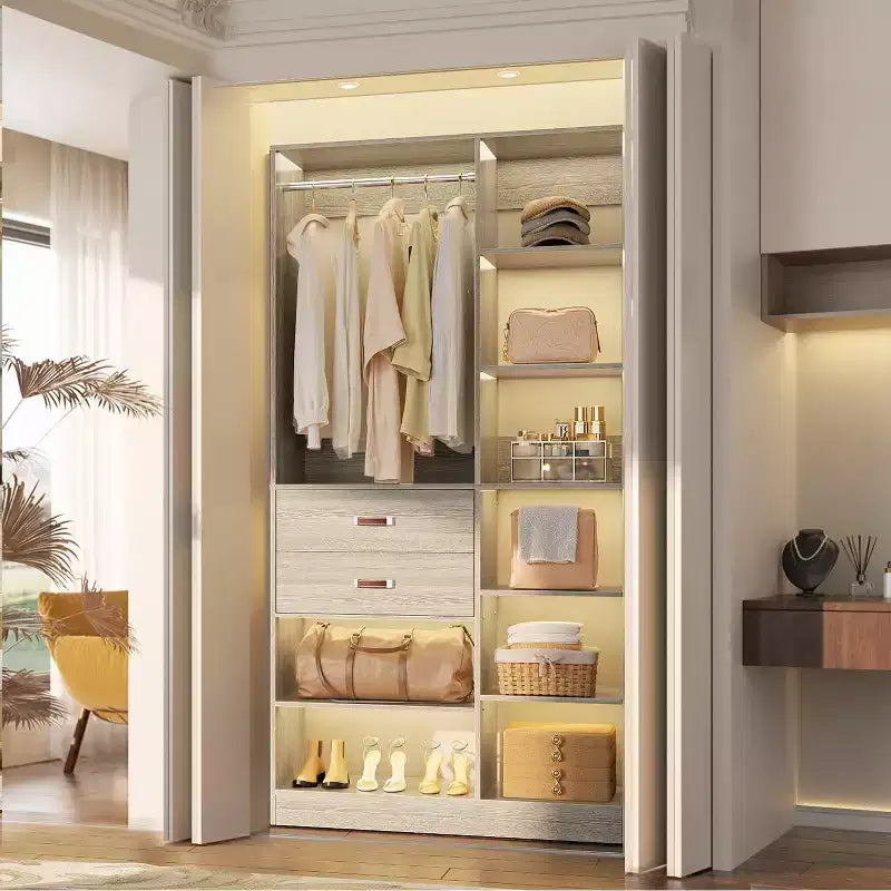 Sistema armadio indipendente largo 101,6 cm con scaffalature a torre, organizer per armadio con cassetti in legno