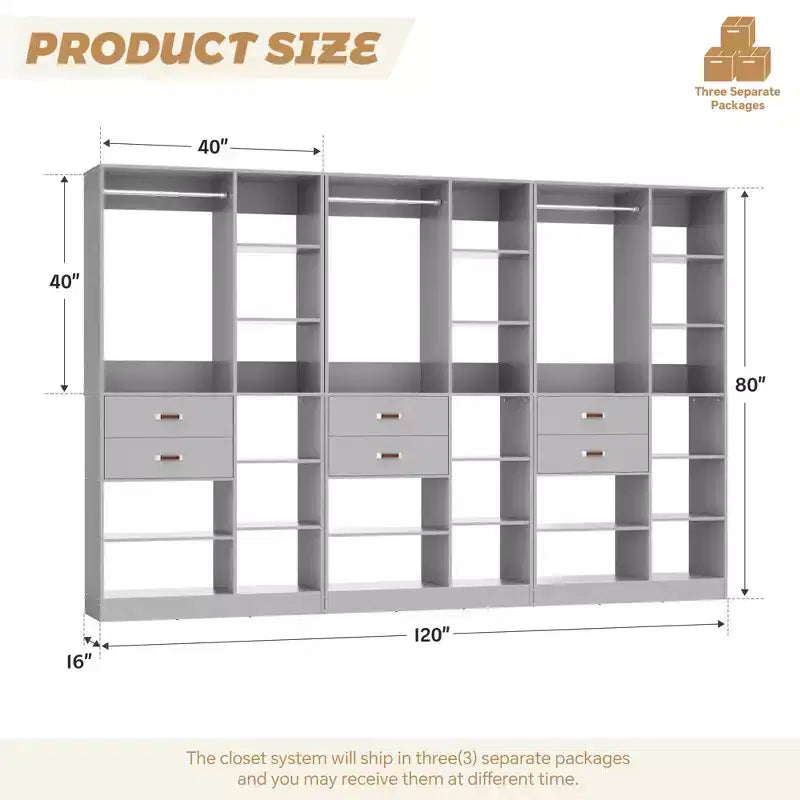 Sistema armadio indipendente largo 101,6 cm con scaffalature a torre, organizer per armadio con cassetti in legno