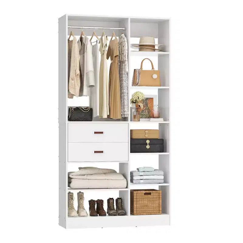 Sistema armadio indipendente largo 101,6 cm con scaffalature a torre, organizer per armadio con cassetti in legno