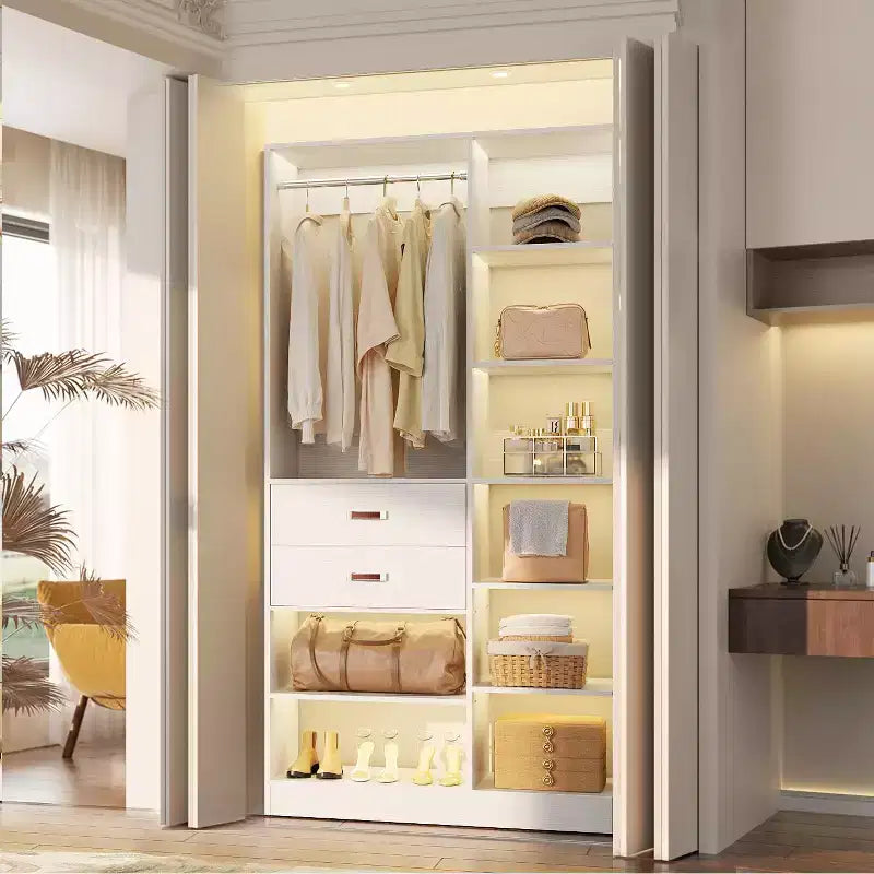 Sistema armadio indipendente largo 101,6 cm con scaffalature a torre, organizer per armadio con cassetti in legno
