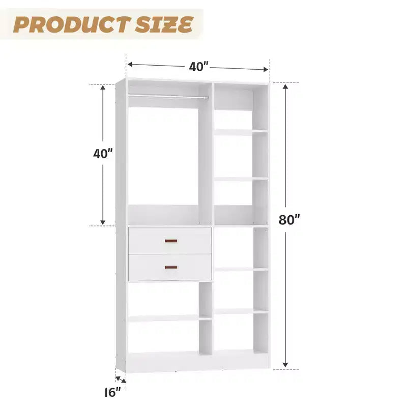 Sistema armadio indipendente largo 101,6 cm con scaffalature a torre, organizer per armadio con cassetti in legno