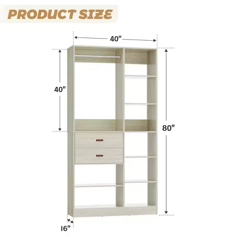 Sistema armadio indipendente largo 101,6 cm con scaffalature a torre, organizer per armadio con cassetti in legno
