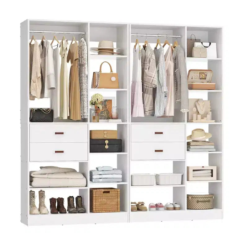 Sistema armadio indipendente largo 101,6 cm con scaffalature a torre, organizer per armadio con cassetti in legno