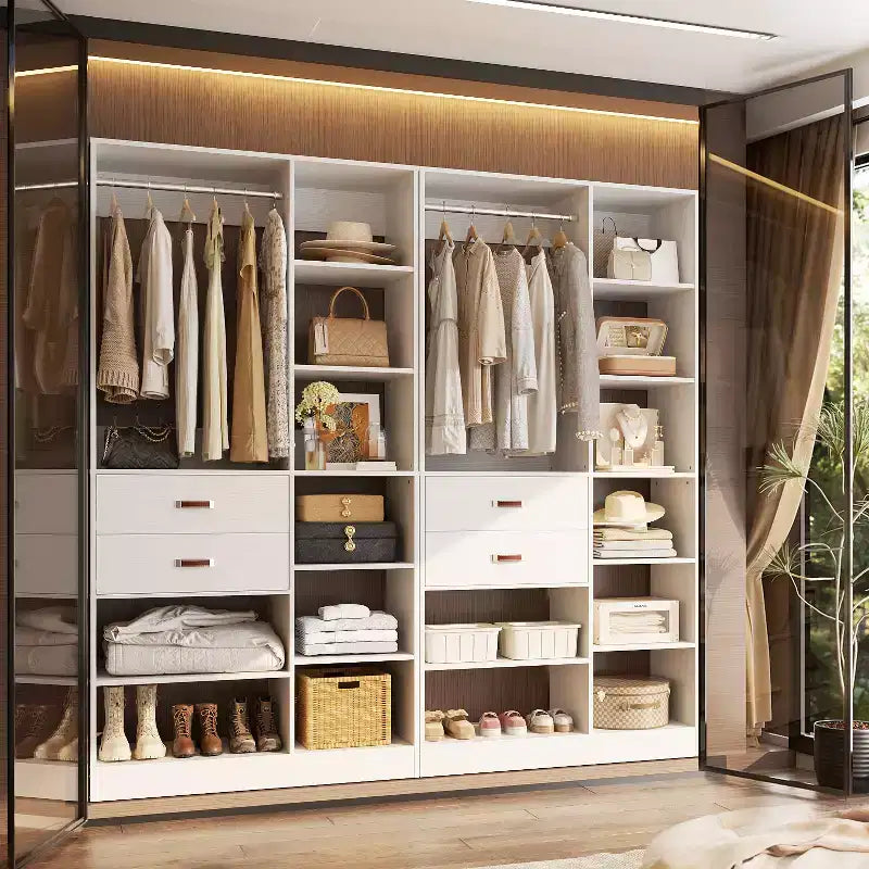 Sistema armadio indipendente largo 101,6 cm con scaffalature a torre, organizer per armadio con cassetti in legno