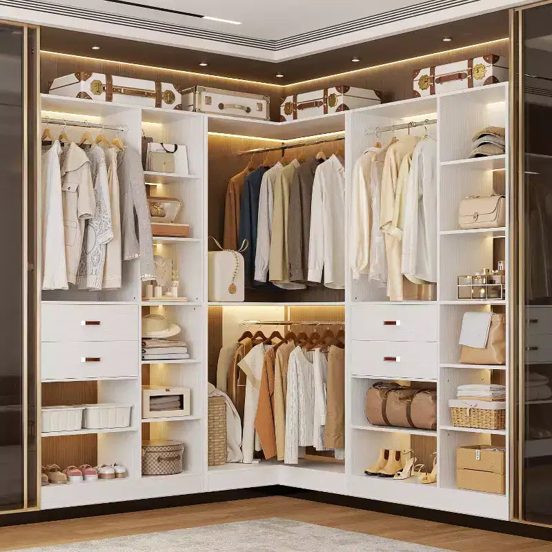 Sistema armadio indipendente largo 101,6 cm con scaffalature a torre, organizer per armadio con cassetti in legno