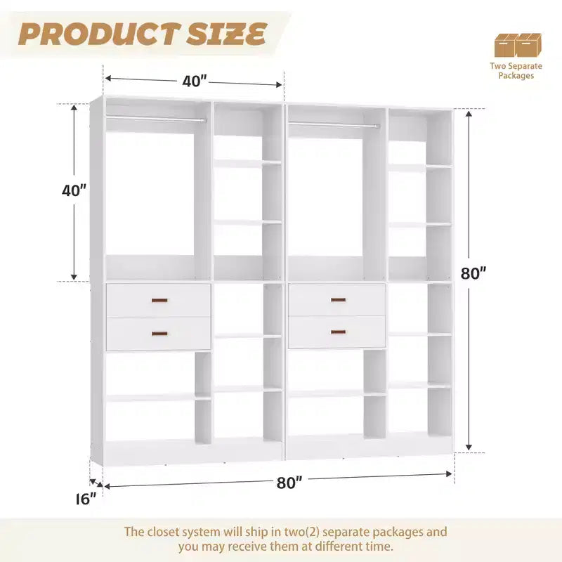 Sistema armadio indipendente largo 101,6 cm con scaffalature a torre, organizer per armadio con cassetti in legno