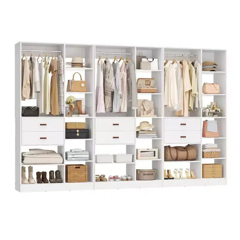 Sistema armadio indipendente largo 101,6 cm con scaffalature a torre, organizer per armadio con cassetti in legno