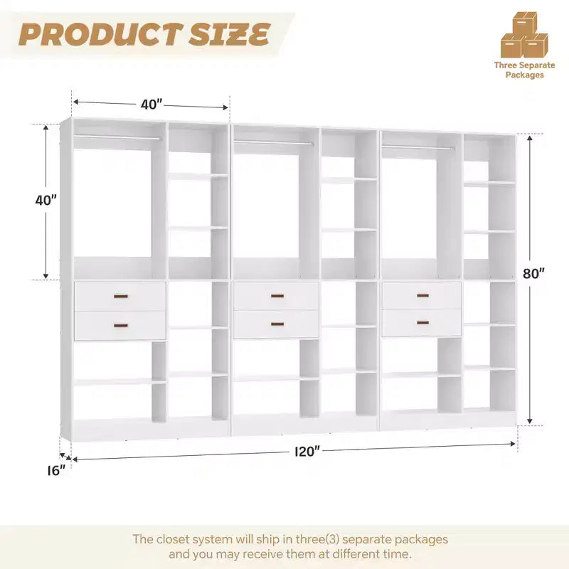 Sistema armadio indipendente largo 101,6 cm con scaffalature a torre, organizer per armadio con cassetti in legno