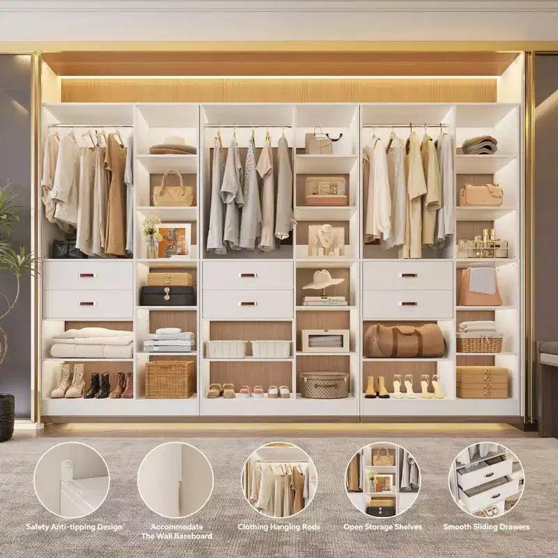 Sistema armadio indipendente largo 101,6 cm con scaffalature a torre, organizer per armadio con cassetti in legno