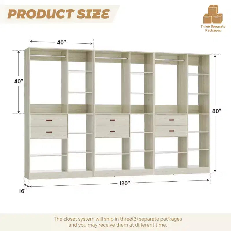 Sistema armadio indipendente largo 101,6 cm con scaffalature a torre, organizer per armadio con cassetti in legno