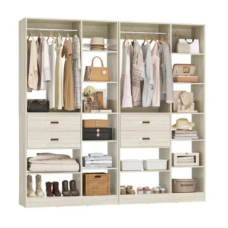 Sistema armadio indipendente largo 101,6 cm con scaffalature a torre, organizer per armadio con cassetti in legno