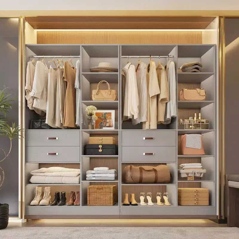 Sistema armadio indipendente largo 101,6 cm con scaffalature a torre, organizer per armadio con cassetti in legno