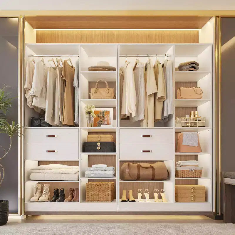 Sistema armadio indipendente largo 101,6 cm con scaffalature a torre, organizer per armadio con cassetti in legno