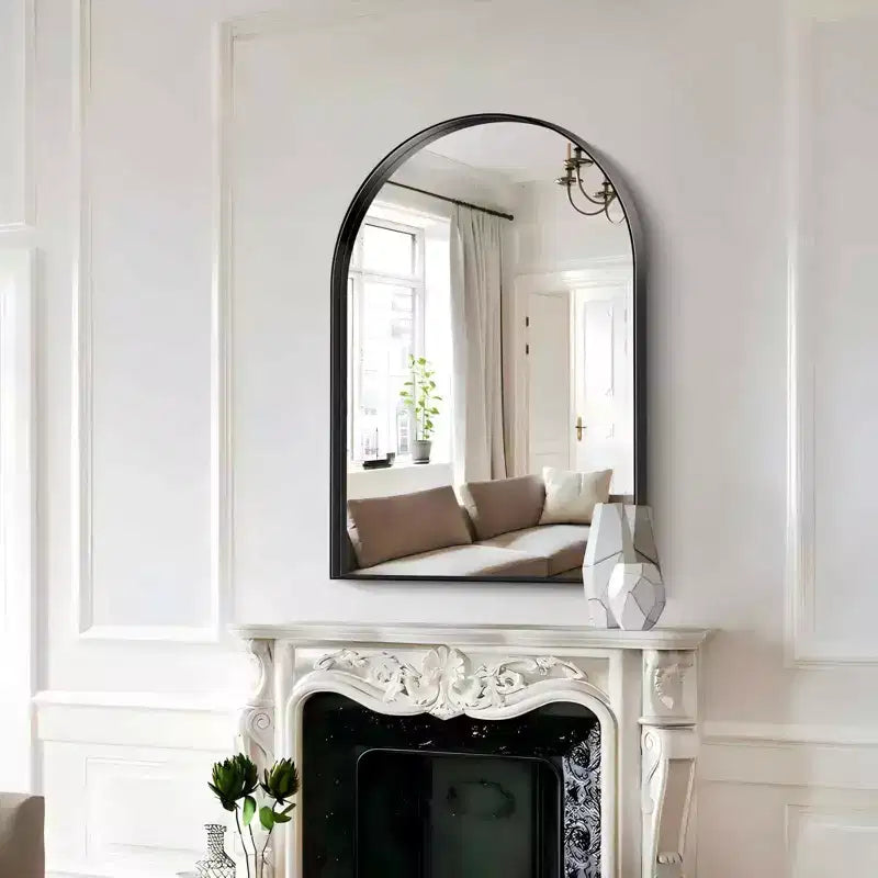 Specchio da Parete Ad Arco 24x36 Pollici con Cornice Profonda in Metallo Nero per Bagno, Camera da Letto e Soggiorno