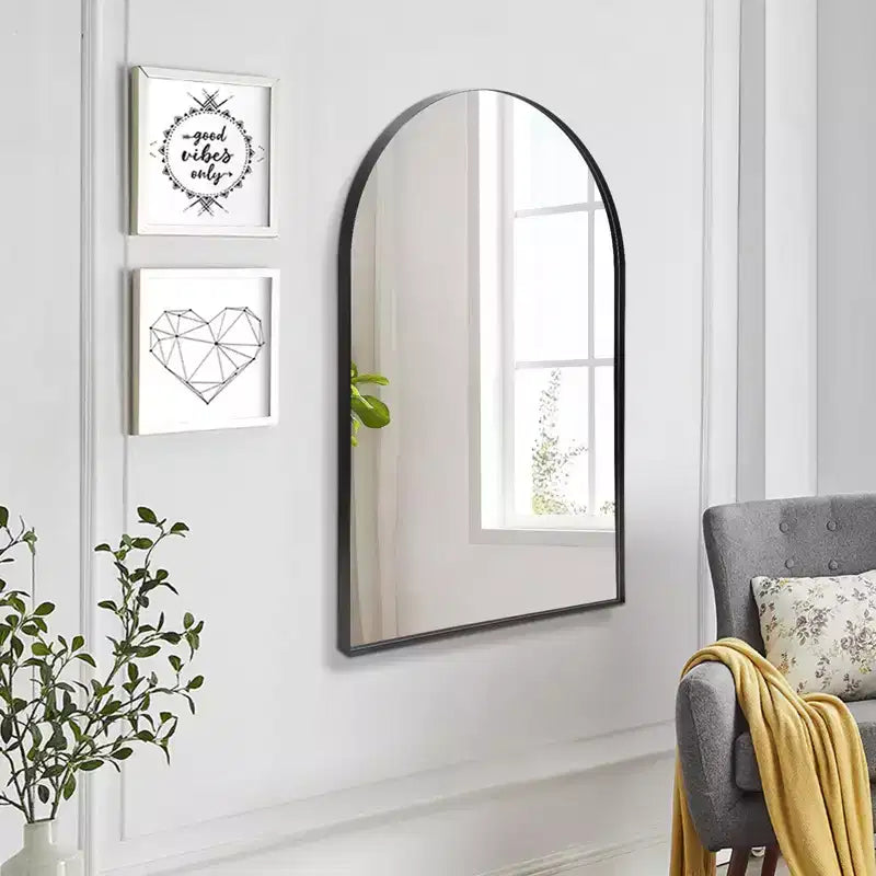 Specchio da Parete Ad Arco 24x36 Pollici con Cornice Profonda in Metallo Nero per Bagno, Camera da Letto e Soggiorno