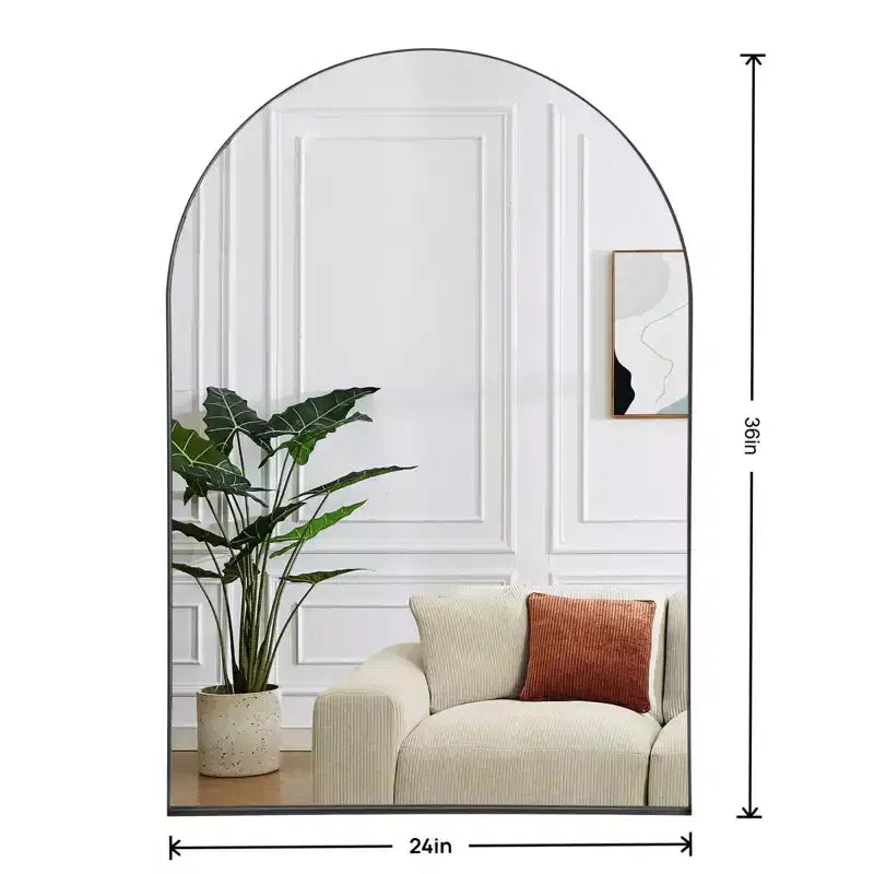 Specchio da Parete Ad Arco 24x36 Pollici con Cornice Profonda in Metallo Nero per Bagno, Camera da Letto e Soggiorno