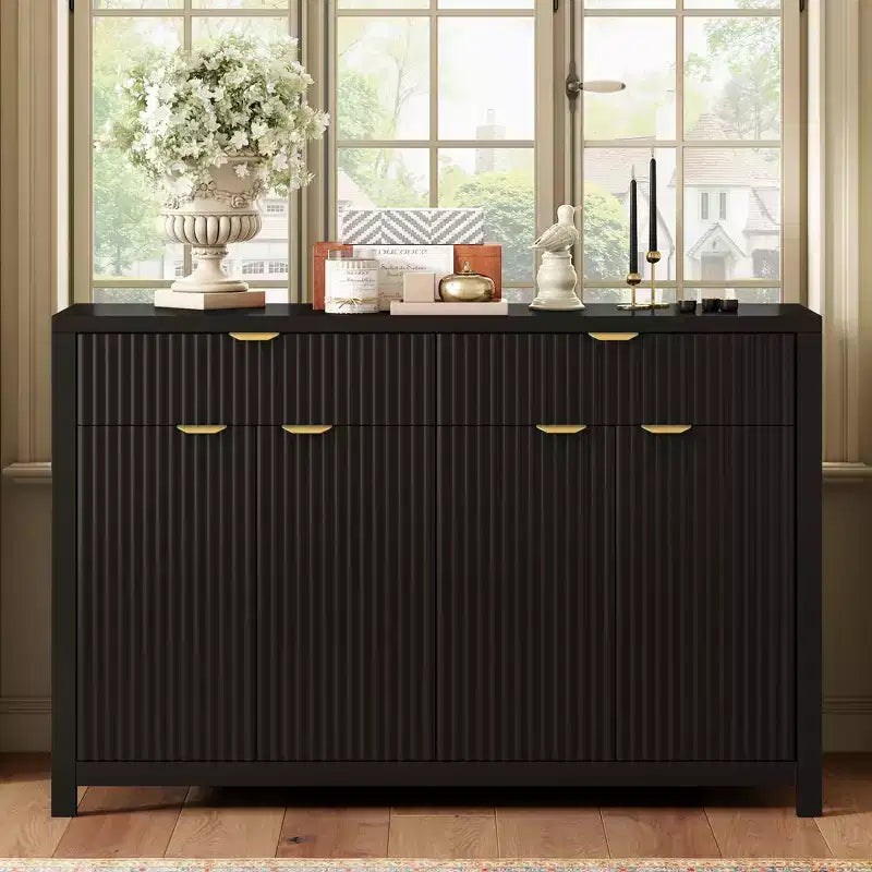 Mobile Credenza Moderno con Motivo a Onda, Cassetti e Ripiani Regolabili per Cucina o Sala da Pranzo