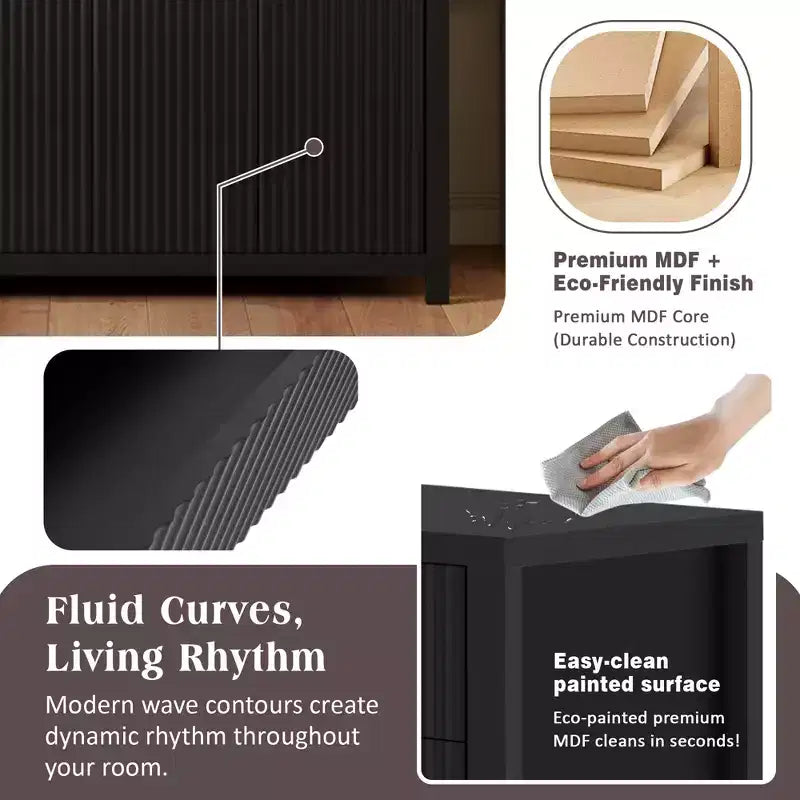 Mobile Credenza Moderno con Motivo a Onda, Cassetti e Ripiani Regolabili per Cucina o Sala da Pranzo