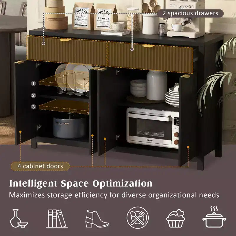 Mobile Credenza Moderno con Motivo a Onda, Cassetti e Ripiani Regolabili per Cucina o Sala da Pranzo