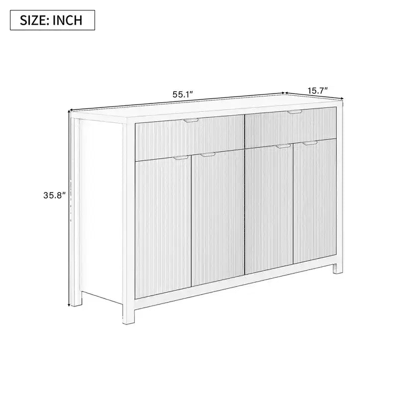 Mobile Credenza Moderno con Motivo a Onda, Cassetti e Ripiani Regolabili per Cucina o Sala da Pranzo