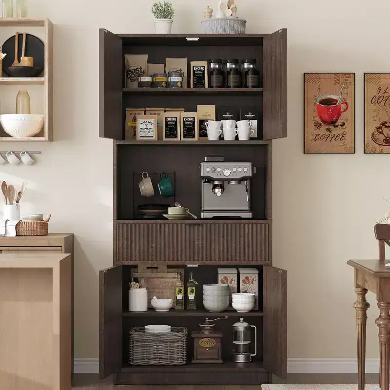 Dispensa alta da cucina, Mobile dispensa da 178 cm con ripiano, Mobili da cucina con ante e cassetto a scanalature, Credenza indipendente
