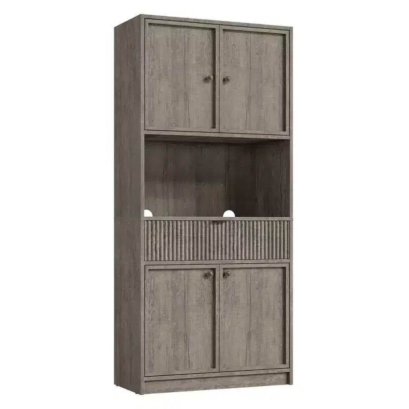 Dispensa alta da cucina, Mobile dispensa da 178 cm con ripiano, Mobili da cucina con ante e cassetto a scanalature, Credenza indipendente