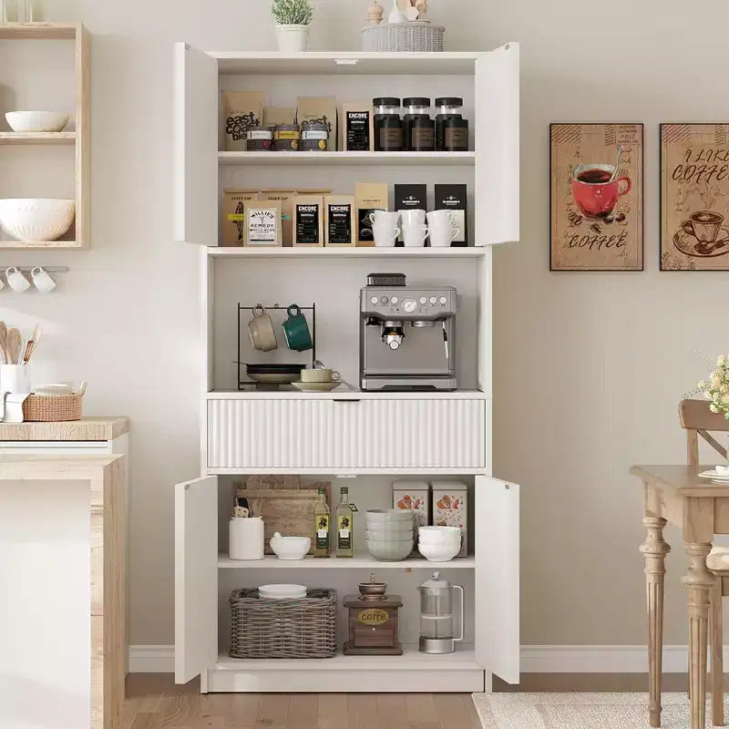 Dispensa alta da cucina, Mobile dispensa da 178 cm con ripiano, Mobili da cucina con ante e cassetto a scanalature, Credenza indipendente