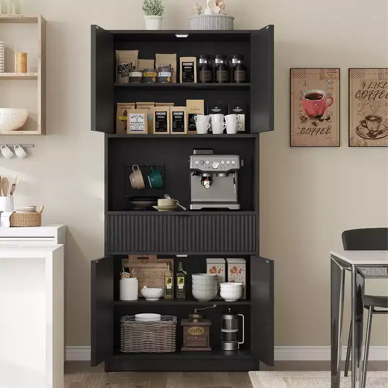 Dispensa alta da cucina, Mobile dispensa da 178 cm con ripiano, Mobili da cucina con ante e cassetto a scanalature, Credenza indipendente